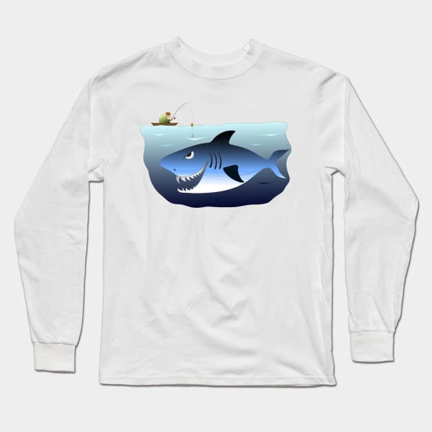Fisherman being stalked by a great white shark Long Sleeve T-Shirt by naturalis